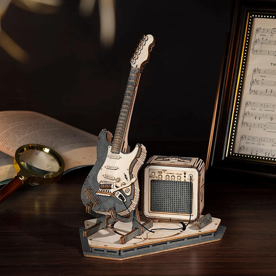 Rolife Modern Electric Guitar Model 3D Wooden Puzzle DIY Toy Kit Friends Gifts - Image 4 of 4