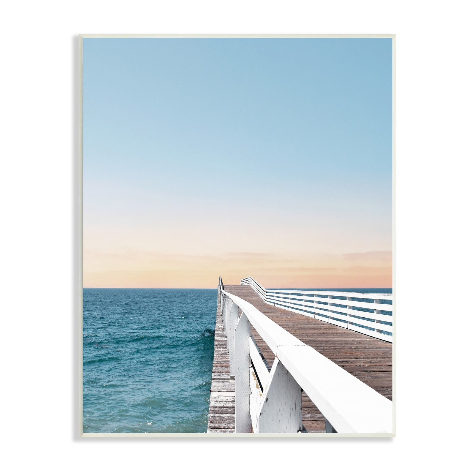 Stupell Beautiful Boardwalk Dock Clear Sky Ocean Breeze   Wood Wall Art - Orange