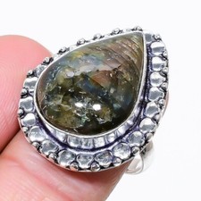 Natural Labradorite Gemstone 925 Sterling Silver Jewelry Ring Sz 8.75 US 