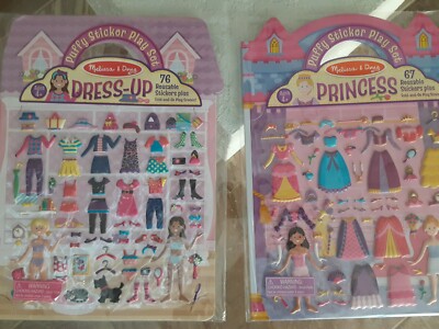 Lot of 2 Melissa & Doug Puffy Sticker Play Set (1) Fairy Princess & (1)  Dress-Up