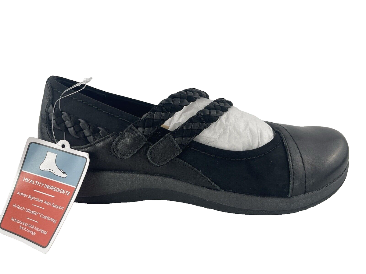 Aetrex Women's Annie Black Mary Jane Comfort Walking Shoes Size