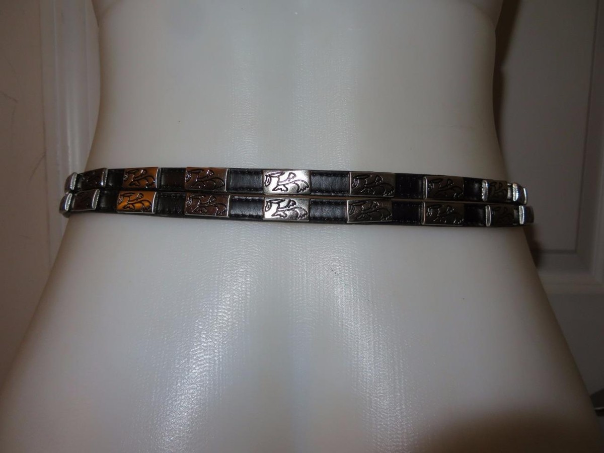 WOMENS CAPTIVA BLACK LEATHER DOUBLE STRAP BELT W/SILVER  display picture 1