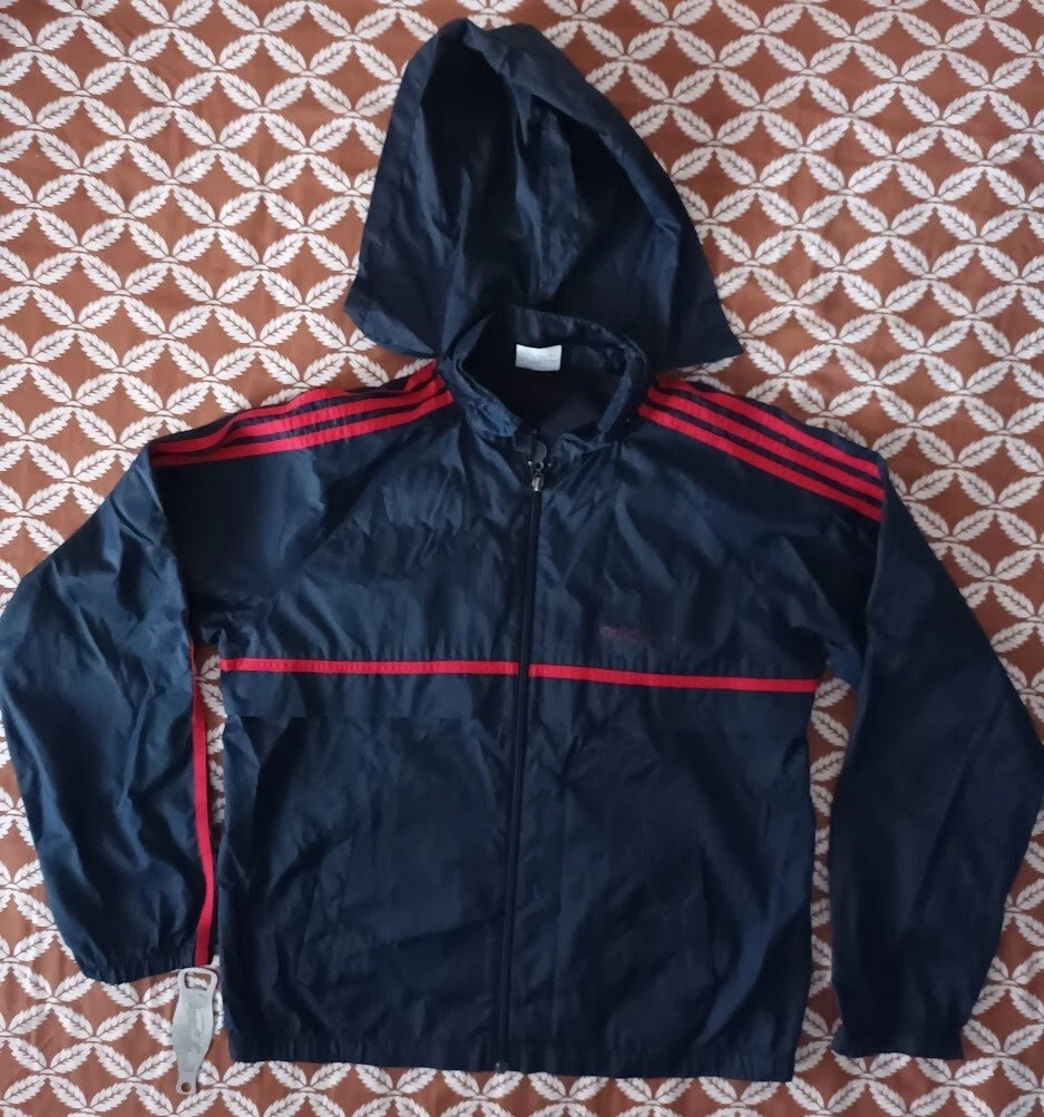 Vintage Adidas Jacket Windbreaker Blue/Red Jacket Hood Made Taiwan, Size M/L