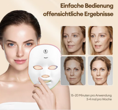   7-Farben LED-Gesichtsmaske   Lichttherapie gegen Falten, Akne & schlaffe Haut