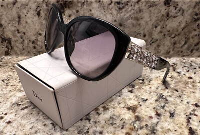 ? RARE Vtg Mercura NYC Sunglasses Black w Silver Rhinestones Dior Chanel EXPENSIVE CHRISTIAN DIOR CRYSTAL STRASSY 1 UNISEX SUNGLASSES  main image 4