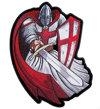 Christian Crusader Templar Knight W Sword Embroidered Patch Red