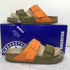 Birkenstock Womens Sz 7 Narrow Arizona Split Pine Green Leather Slides Y23-847