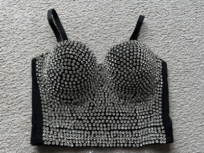 Windsor Daring Embellished Rhinestone Diva Cropped Corset Bustier Crop Top Bling