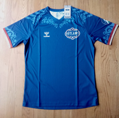 MESQUITE OUTLAWS 2021 HOME (M, L) HUMMEL BLUE TEXAS S/SLEEVE SOCCER SHIRT JERSEY