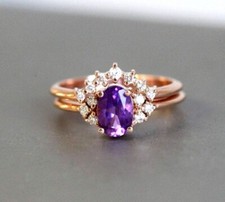 2.36Ct Oval Lab-Created Amethyst Bridal Ring Wedding Set 925 Sterling Silver