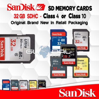 SanDisk SD Card 32GB Memory Ultra or Extreme Pro Class 4 or 10 Fast Camera OEM