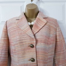 Kasper Womens Tweed Jacket Blazer Us 8 Uk 10 Orange Coral Mix Stripe Smart Work