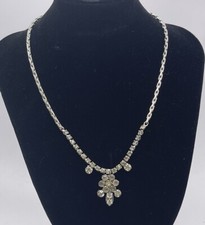 Vintage Antique Victorian Style White Rhinestone Flower Necklace 15 Inches