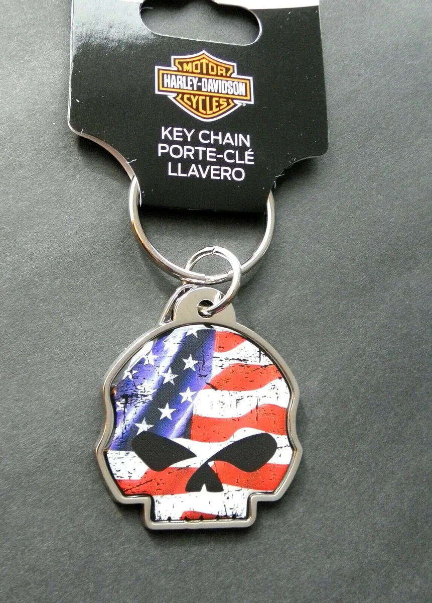 Harley Davidson Willie G Skull USA Flag KeyRing Keychain Key Chain