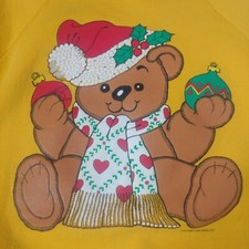 Vintage 1990s Christmas Sweatshirt Bear Large Yellow Heart Scarf Santa Airwaves
