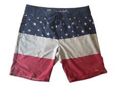 TRAVIS MATHEW Mens 39 American Flag Stars Blue Gray Red Drawstrings Board Shorts