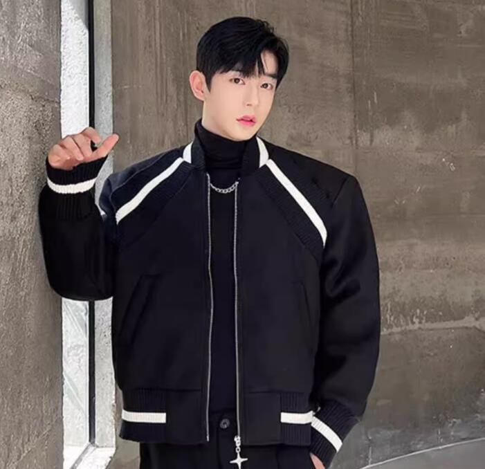 Punk Men's Short Jacket Zipper Long Sleeve Coat Chic color