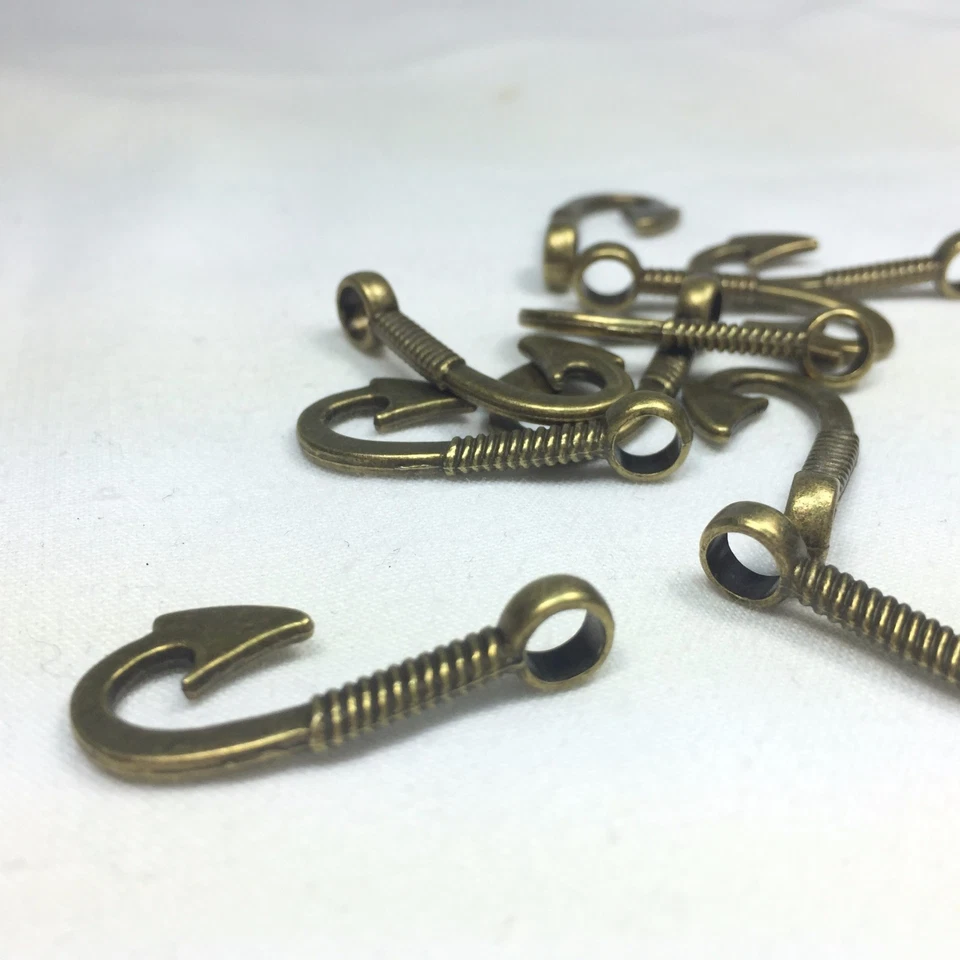 Juego de 25 dijes de anzuelo de bronce - 1 1/8" - agujero de 5 mm - vendedor de EE. UU. - Paracord Foto 4 de 4