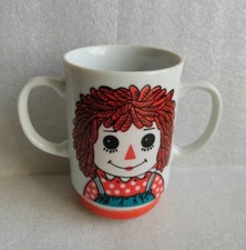 Vintage Raggedy Ann  Andy Porcelain Coffee Tea Mug w 2 handles original sticker