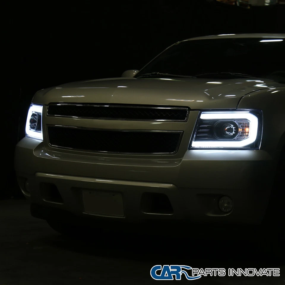 Fits 2007-2013 Chevy Avalanche LED Strip Pearl Black Projector Smoke Headlights - Image 4 of 4