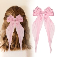 14.17 Inch Large Bowknot Hair Ribbon Barrette for Women, Light Pink