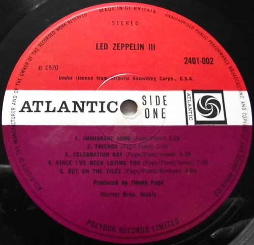 LED ZEPPELIN ~ LED ZEPPELIN III ** 1970 UK Plum/Red ATLANTIC LP
