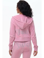 New JUICY COUTURE Velour OG Bling Tracksuit Hoodie/Pants Rose Sz Large