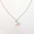 TGGC Sterling Silver Chain Necklace Singular Peach Colour Pearl Pendant 41cm