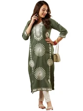 GoSriKi Women's Cotton Blend Floral Straight Kurta