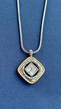 Brighton Silver Necklace with Two Tone Square Crystal Pendant
