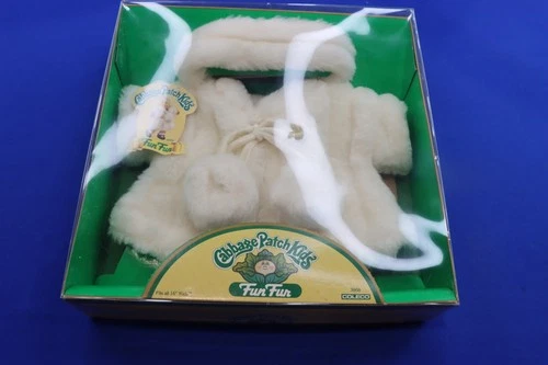 1984 Cabbage Patch Kids FUN FUR COAT Outfit Set NIP Vintage w/ Tag & Box WHITE