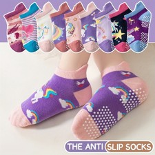 Kids Non-slip Floor Socks with Grips 9 Pairs Cotton fits for Toddler Girls Boys