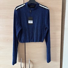 Love&other things Women Long Sleeve Navy Sparkle Crop Top Size M Uk8-10