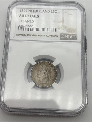 1897 Netherlands 25C NGC AU Details Silver Coin
