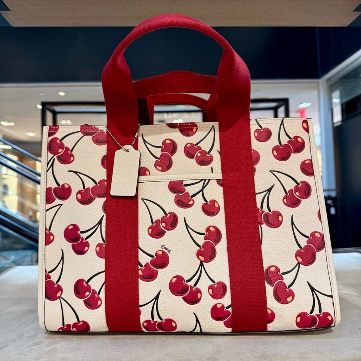COACH NWT SMITH TOTE BAG WITH CHERRY PRINT CROSSBODY RED