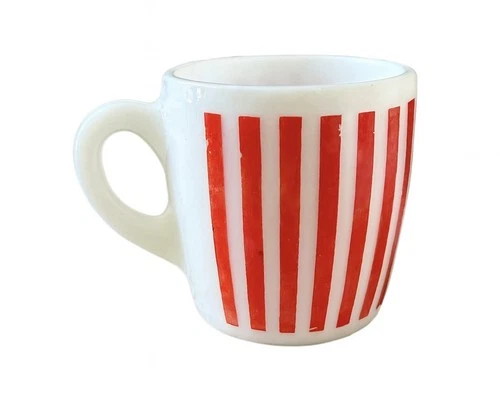 Vintage Hazel Atlas *RED CANDY STRIPE* Milk Glass Mug Coffee Tea