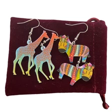 Safari Animal Dangle Earrings Set of 2 NEW