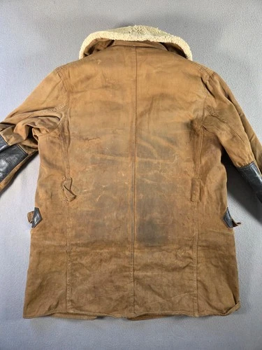 Vintage Barnstormer Coat Mens Large Brown Moleskin Shearling Lined Leather Trim image 9
