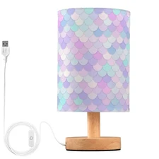 Rainbow Scales Mermaid Decor Bedside Table Lamp with USB Port for Bedroom Nig...