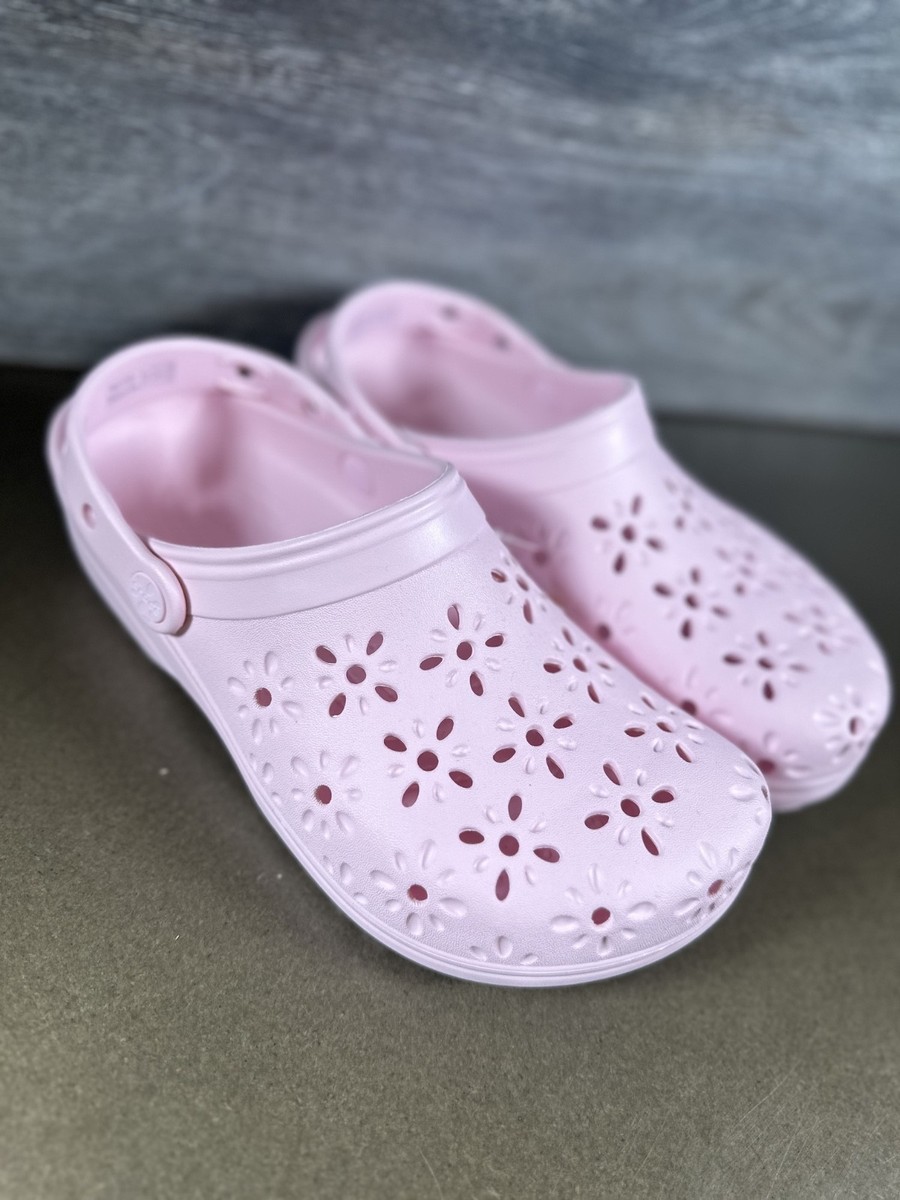 Crocs Adult Classic Floral Cut Out Clogs Pink Milk #210927  display picture 3