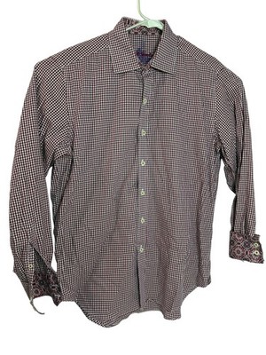 Robert Graham Shirt Mens Medium Red Check Long Sleeve Button Front Contrast Trim