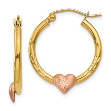 23mm 14k Yellow  Rose Gold Heart Hoop Earrings