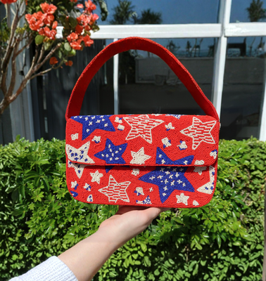 Beaded American Flag Star Shoulder Bag | Beaded Summer Shoulder