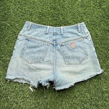 Vintage 90s Guess Denim Shorts Womens 31 Fits 28 Blue Denim Light Wash Button