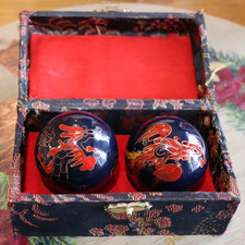 Vintage Chinese Baoding Balls w/ Case Chime Therapy Meditation Stress Relief