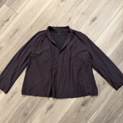 Eileen Fisher Cardigan Jacket Womens Size Large Open Front Dark Gray Stretch