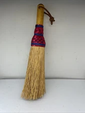 Vintage Hearth Whisk Broom Wood Handle Handmade Farmhouse Country Woven Straw