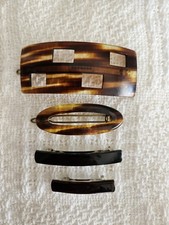 Vintage Made In France Hair Clip Barrettes Lucite Amber Brown Retro Lot Of 4
