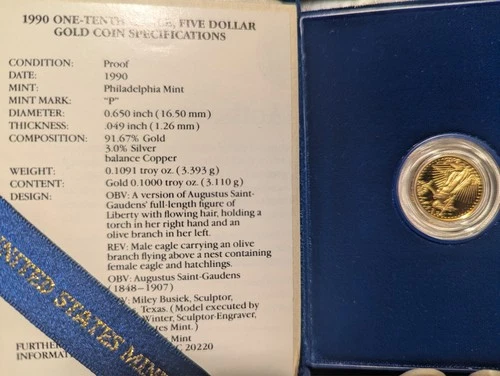 1990-P American Gold Eagle 1/10 oz Proof — photo from the most recent tracked eBay sale