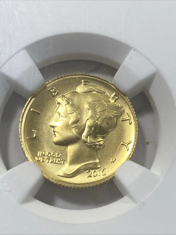 2016-W 1/10 Oz Gold Mercury NGC SP70 Ken Bressett Signed 1of 1 * Item 9910 - Image 4 of 4